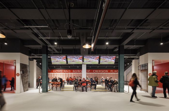 Interior photography of Liverpool Football Club's extended main stand.